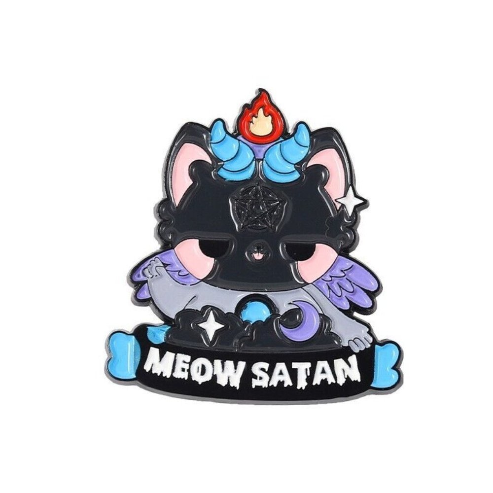 5/$20 Bad Magic Kitty Goat Meow Satan Funny Goth Wiccan Cat Lapel Pin